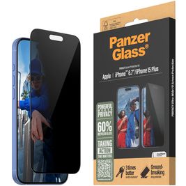 PanzerGlass Ultra-Wide Fit Privacy iPhone 16 Plus Glazen Screenprotector Privacy - Case Friendly - Zwart