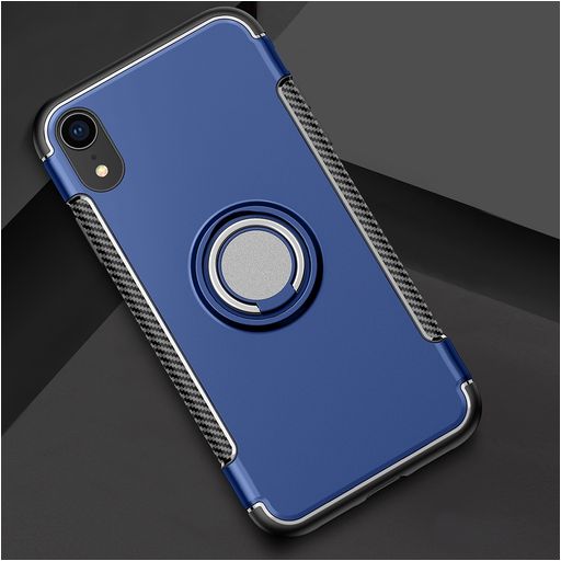 Mobigear Armor Ring iPhone XR Hoesje Hardcase Backcover Shockproof met Ringhouder - Donkerblauw