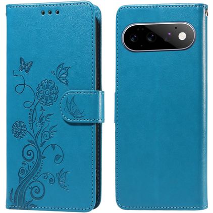 Mobigear Flowers Google Pixel 11 Hoesje Bookcase Portemonnee - Blauw