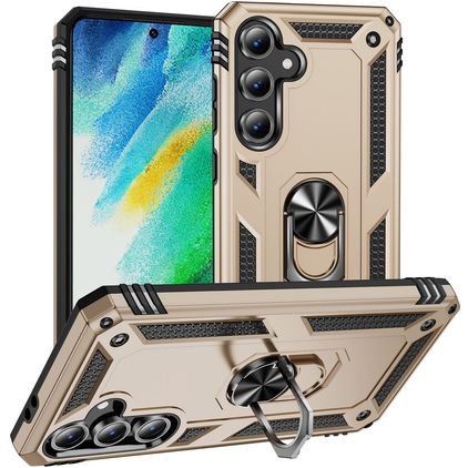 Mobigear Armor ring Samsung Galaxy S24 FE Hoesje Hardcase Backcover Shockproof met Ringhouder - Goud