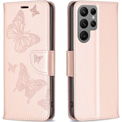 Mobigear Butterfly Samsung Galaxy S23 Ultra Hoesje Bookcase Portemonnee - Roségoud