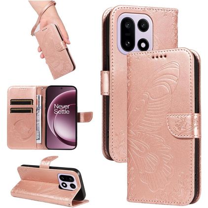 Mobigear Butterfly OnePlus 15 Hoesje Bookcase Portemonnee - Roségoud