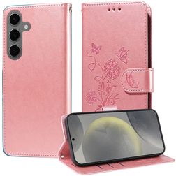 Mobigear Flowers Samsung Galaxy S25 Hoesje Bookcase Portemonnee - Roségoud