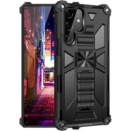 Mobigear Armor Stand Samsung Galaxy S22 Ultra Hoesje Hardcase Backcover Shockproof met Standaard - Zwart
