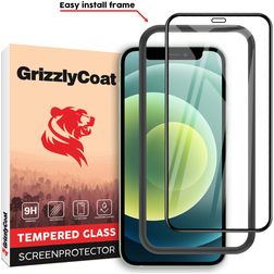 GrizzlyCoat Easy Fit iPhone 12 Mini Glazen Screenprotector - Case Friendly + Installatie Frame - Zwart
