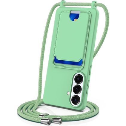 Mobigear Lanyard Card Samsung Galaxy S26 Plus Siliconen Hoesje met koord en Pasjeshouder - Groen