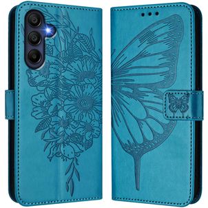 Mobigear Flowers Samsung Galaxy A17 Hoesje Bookcase Portemonnee - Blauw