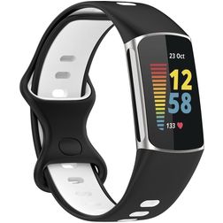 Mobigear Sport Dual Siliconen Fitbit Charge 5 Bandje Druksluiting - Zwart / Wit