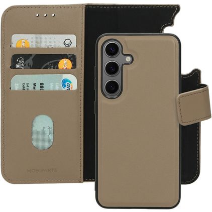 Mobiparts Samsung Galaxy S24 MagSafe Hoesje Echt Leer Uitneembare 2in1 Bookcase Portemonnee - Taupe
