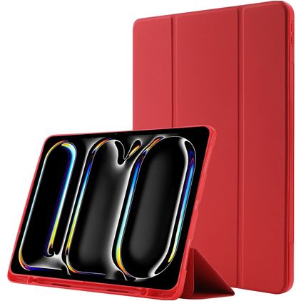 Mobigear Tri-Fold Gel iPad Pro 13 Inch (2024) Hoes TPU,Kunstleer Bookcase + Stylus Houder - Rood