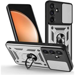 Mobigear Armor Ring Cam Slide Samsung Galaxy S25 FE Hoesje Hardcase Backcover Shockproof met Ringhouder en Camera Slider - Zilver