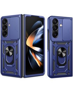 Mobigear Armor Ring Cam Slide Samsung Galaxy Z Fold 8 Ultra Hoesje Hardcase Backcover Shockproof met Ringhouder en Camera Slider - Blauw