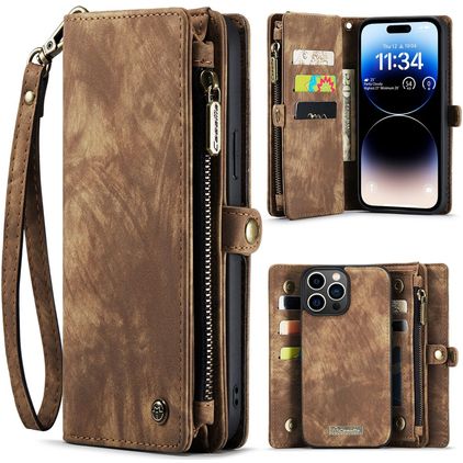 Caseme 008 iPhone 14 Pro Max Hoesje Uitneembare 2in1 Bookcase Portemonnee - Bruin