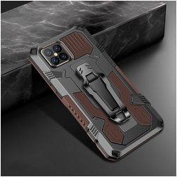 Mobigear Armor Stand iPhone 12 Mini Hoesje Hardcase Backcover Shockproof met Standaard - Zwart / Bruin