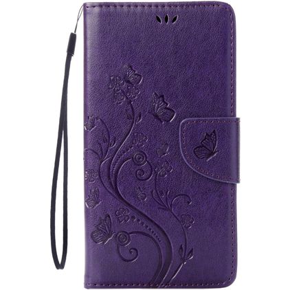 Mobigear Flowers iPhone 7 Hoesje Bookcase Portemonnee - Paars