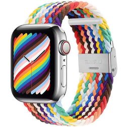 Mobigear Braided Nylon Apple Watch Bandje Klemsluiting - 42/41/40/38 mm - Rainbow