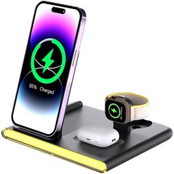 Mobigear ChargeGlow 3in1 Qi Laadstation voor Telefoon / AirPods en Apple Watch - Zwart