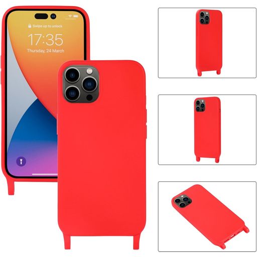 Mobigear Lanyard iPhone 14 Pro Max Siliconen Hoesje met koord - Rood