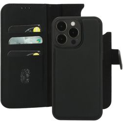 Mobiparts iPhone 15 Pro Max MagSafe Hoesje Echt Leer Uitneembare 2in1 Bookcase Portemonnee - Zwart
