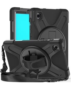 Mobigear SureGrip XGuard Samsung Galaxy Tab A7 Lite Hoes Hard Kunststof,Siliconen Backcover + Schouderband + Standaard - Zwart
