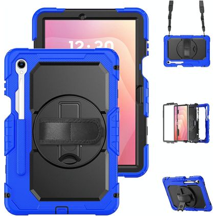 Mobigear SureGrip XGuard Samsung Galaxy Tab S11 Hoes Hard Kunststof,Siliconen Backcover + Stylus Houder + Schouderband + Standaard - Donkerblauw