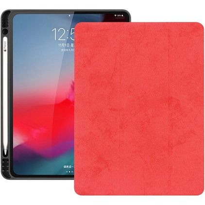 Mobigear Tri-Fold Gel iPad Pro 12.9 Inch (2018) Hoes TPU,Kunstleer Bookcase + Stylus Houder - Rood