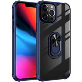 Mobigear Crystal Ring iPhone 14 Pro Max Hoesje Hardcase Backcover met Ringhouder - Transparant / Blauw