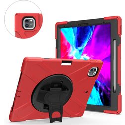 Mobigear SureGrip XGuard iPad Air 13 Inch (2024) Hoes Hard Kunststof,Siliconen Backcover + Stylus Houder + Schouderband + Standaard - Rood