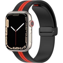 Mobigear Stripe Mag Siliconen Apple Watch Bandje Magneetsluiting - 42/41/40/38 mm - Zwart / Rood