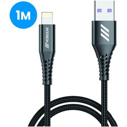 Mobigear Nylon USB-A naar Apple Lightning Kabel 1 Meter - Zwart
