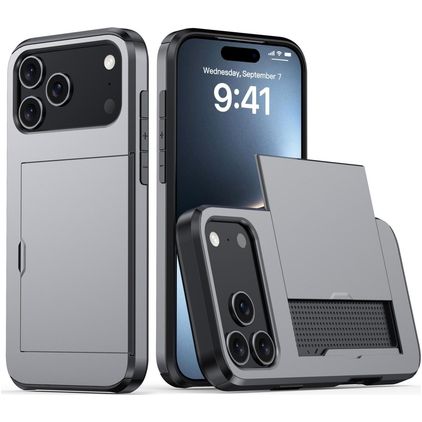 Mobigear Card iPhone 18 Pro Max Hoesje Hardcase Backcover Shockproof met Pasjeshouder - Grijs