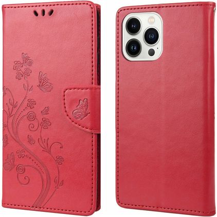 Mobigear Flowers iPhone 14 Pro Max Hoesje Bookcase Portemonnee - Rood