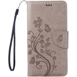 Mobigear Flowers iPhone SE (2022) Hoesje Bookcase Portemonnee - Grijs