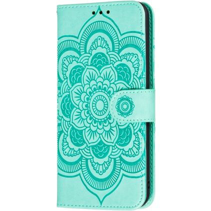 Mobigear Mandala Motorola One Hyper Hoesje Bookcase Portemonnee - Turquoise