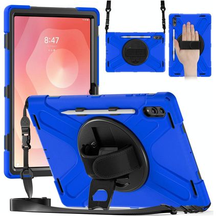 Mobigear SureGrip XGuard Samsung Galaxy Tab S11 Ultra Hoes Hard Kunststof,Siliconen Backcover + Stylus Houder + Schouderband + Standaard - Blauw