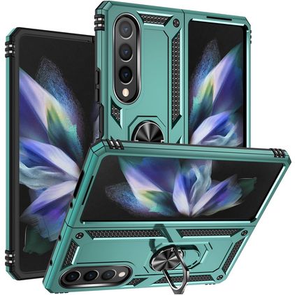 Mobigear Armor Ring Samsung Galaxy Z Fold 4 Hoesje Hardcase Backcover Shockproof met Ringhouder - Groen