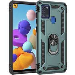Mobigear Armor Ring Samsung Galaxy A21s Hoesje Hardcase Backcover Shockproof met Ringhouder - Groen