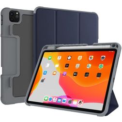 Mutural Tri-Fold Tough iPad Pro 11 Inch (2018) Hoes Bookcase + Stylus Houder - Zwart / Marineblauw