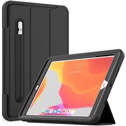 Mobigear Tri-Fold Folio iPad 9 (2021) Hoes Hard kunststof / TPU Bookcase + Stylus Houder - Zwart