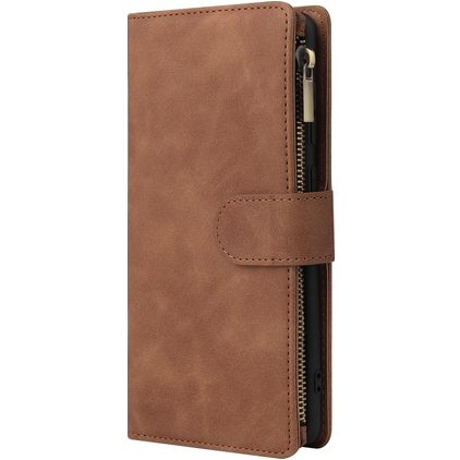 Mobigear Zipper Samsung Galaxy A71 Hoesje Bookcase Portemonnee - Bruin