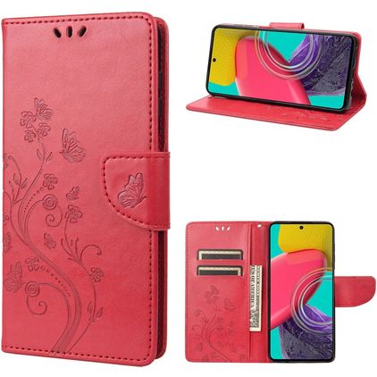 Mobigear Flowers Samsung Galaxy M53 Hoesje Bookcase Portemonnee - Rood
