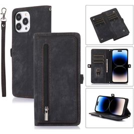Mobigear Zipper iPhone 14 Pro Max Hoesje Bookcase Portemonnee - Zwart Mobigear Zipper iPhone 14 Pro Max Hoesje Bookcase Portemonnee - Zwart
