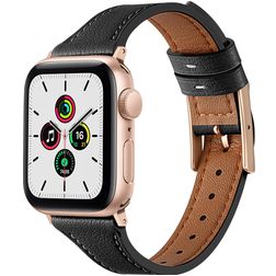 Mobigear Napoli Leren Apple Watch Bandje Gespsluiting - 49/46/45/44 mm - Zwart