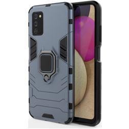 Mobigear Armor Ring Samsung Galaxy A03s Hoesje Hardcase Backcover Shockproof met Ringhouder - Blauw