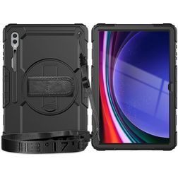 Mobigear SureGrip Xtreme Samsung Galaxy Tab S9 Ultra Hoes Hard kunststof / Siliconen Backcover + Schouderband + Standaard - Zwart