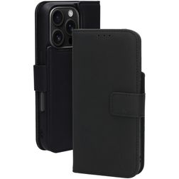 Mobiparts iPhone 16 Pro MagSafe Hoesje Echt Leer Uitneembare 2in1 Bookcase Portemonnee - Zwart