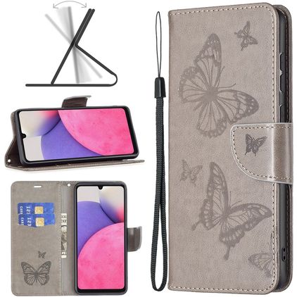 Mobigear Butterfly Samsung Galaxy A33 Hoesje Bookcase Portemonnee - Grijs