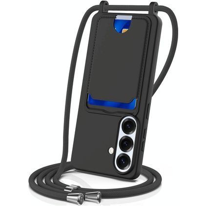 Mobigear Lanyard Card Samsung Galaxy S26 Siliconen Hoesje met koord en Pasjeshouder - Zwart