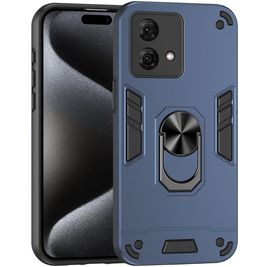Mobigear Armor Ring Motorola Moto G84 Hoesje Hardcase Backcover Shockproof met Ringhouder - Blauw