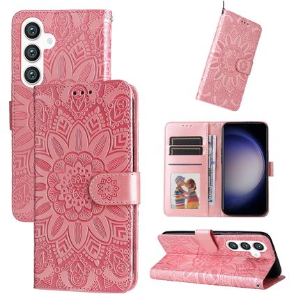 Mobigear Sunflower Samsung Galaxy S24 Plus Hoesje Bookcase Portemonnee - Roségoud